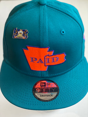 PAid TEAL/neon red-purp New Era 9 Fifty Snapback 