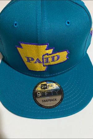 PAid TEAL Gold/Purple  New Era 9 Fifty Snapback 
